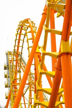 Rollercoaster on white background, closeup of photo.