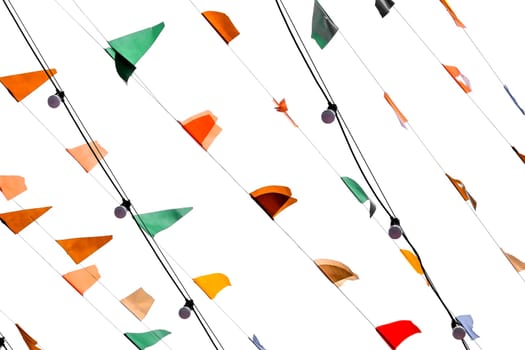 Colorful Hanging Flag on on a string on a white background, close-up
