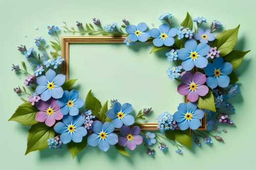 Bouquet of colorful bright flowers forget-me-not , isolated on a blue background.