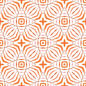 Green geometric chevron watercolor border. Orange superb boho chic summer design. Chevron watercolor pattern. Textile ready stunning print, swimwear fabric, wallpaper, wrapping.