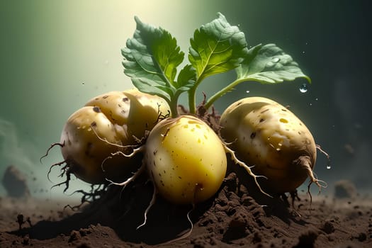 planting potatoes isolated on light green background