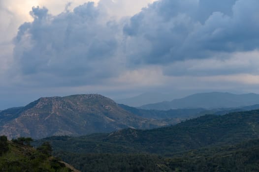 Troodos mountains, Cyprus. Agricultural fields on mountainous terrain