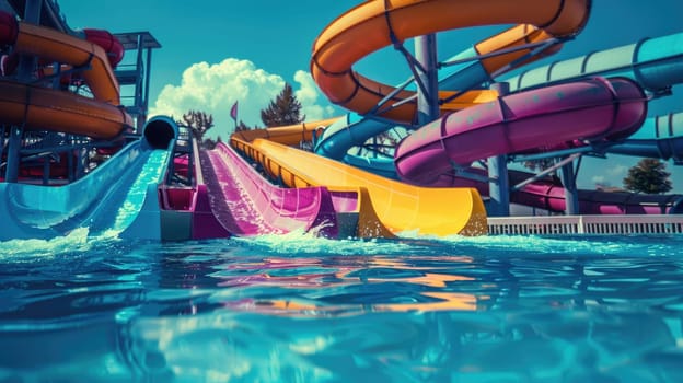 Water slides in the water park AI