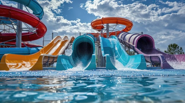 Water slides in the water park AI