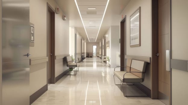 Hallway in a contemporary clinic with clean lines AI
