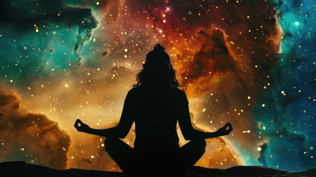 Silhouette of a woman on a background of space, the concept of esotericism and meditation AI