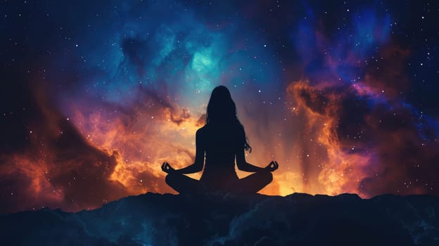 Silhouette of a woman on a background of space, the concept of esotericism and meditation AI