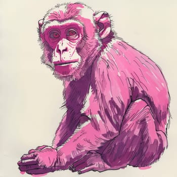 Drawing of a monkey made with a pink water marker on paper AI