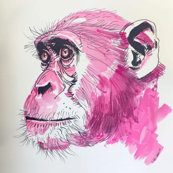 Drawing of a monkey made with a pink water marker on paper AI