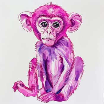 Drawing of a monkey made with a pink water marker on paper AI