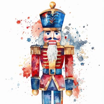 Nutcracker painted in watercolor on white paper AI