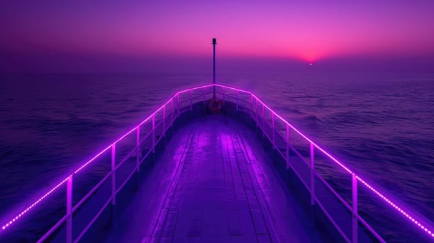 Neon lighting on a yacht for a sunset party AI