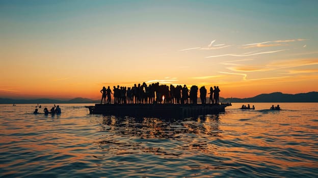 Party on a big floating platform on sunset AI