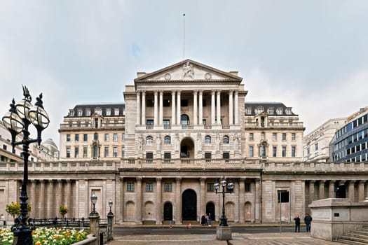 London, United Kingdom - February 02, 2019: Bank of England headquarters at Threadneedle Street on overcast day. BoE is central-bank in Great Britain, one of world greatest bank.