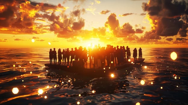 Party on a big floating platform on sunset AI