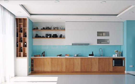 modern kitchen interior design concept. 3d rendering idea.