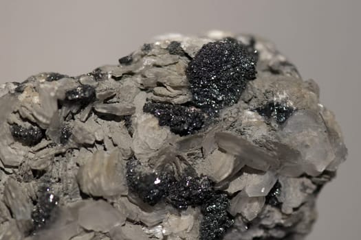 silver ore on rock close up macro