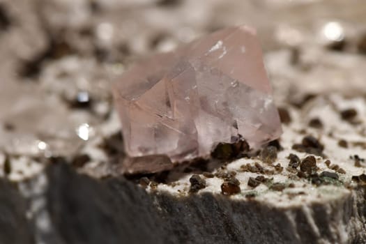 pink aragonite fluorite crystal close up quartz