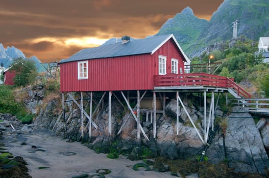 Lofoten Island fishermen village red houses