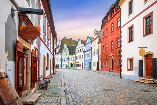 Scenic colorful street of old town of Cesky Krumlov, South Bohemian Region of the Czech Republic