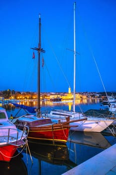 Island town of Krk harbor evening waterfront view, Kvarner region of Croatia