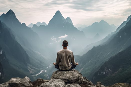 A man is sitting on a bench in front of a colorful sky. The sky is filled with clouds and the colors are vibrant and bright. Scene is peaceful and serene, as the man is taking a moment to sit