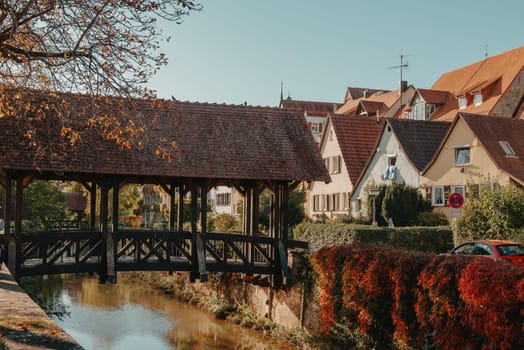 Bridge over the Metter in Bietigheim-Bissingen. Little greek in Bietigheim-Bissingen with autumn colors. Metter, a river in Bietigheim-Bissingen