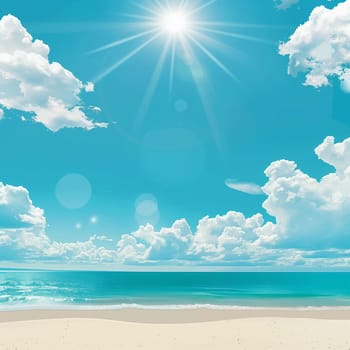 Professional summer background art with beach, palm trees and sea. High quality illustration