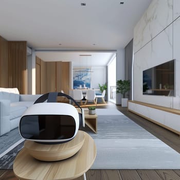 Mock-up of virtual reality. Integration of virtual reality into the comfort of home. High quality illustration
