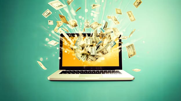 A laptop screen is showing a large amount of money. Concept of wealth and abundance