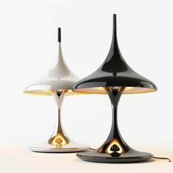 Stylish designer table lamp standing in the interior.