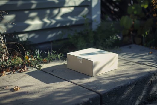 The cardboard box is lying on the surface outdoors.