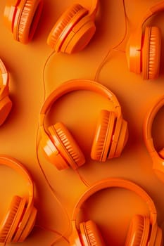 A set of orange headphones highlighted on an orange background.