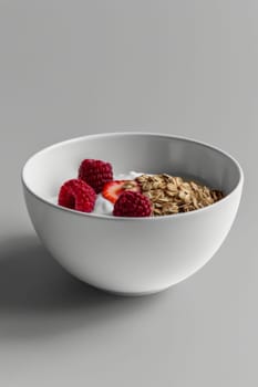 a bowl of yogurt and berries on the table. The concept of healthy food.