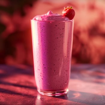 cocktail with strawberries on the table.