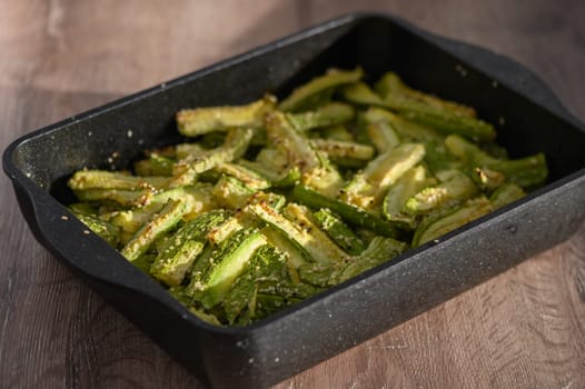 zucchini baked in the oven on a wooden table in the kitchen 3