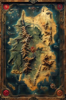 Fantasy map of an uncharted world created in an intricate, detailed style, inviting exploration and adventure.