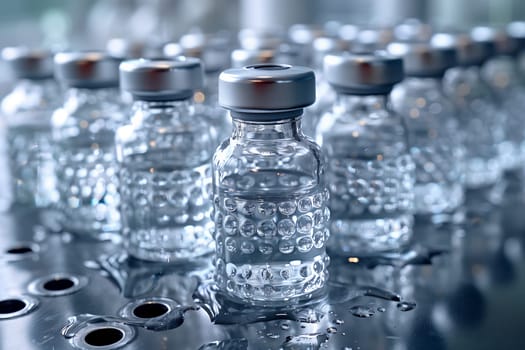 Several plastic bottles filled with liquid, likely drinking water or mineral water, are placed on the table