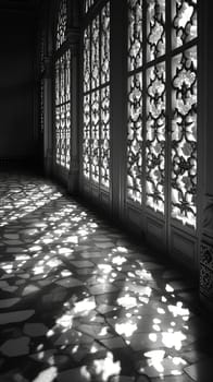 Patterned shadows cast by a window, suitable for abstract and artistic backgrounds.