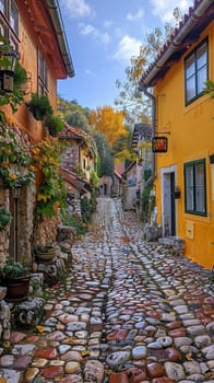 A cobblestone alleyway in an old European town, evoking history and charm.