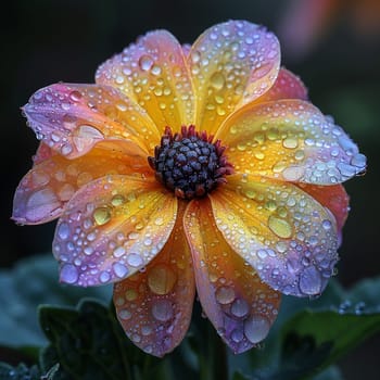 Fresh dew on a colorful garden flower, capturing the essence of spring.