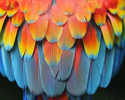 Close-up of a colorful parrot's feathers, great for vibrant and exotic projects.