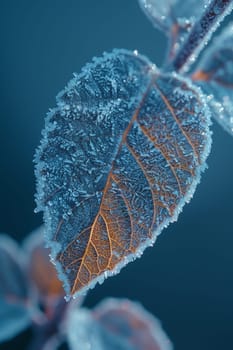 Frost patterns on a leaf in early morning, perfect for natural and delicate designs.