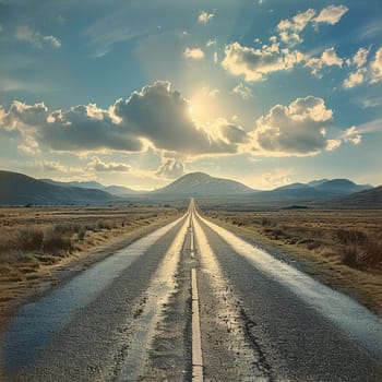 An open road stretching into the horizon, flanked by natural scenery, evoking adventure and possibility.