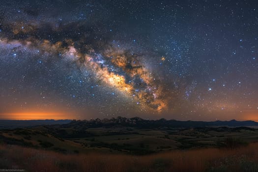 The Milky Way arching over a quiet mountain landscape, evoking wonder and the vastness of space.