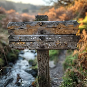 A weathered wooden signpost in a rural setting, pointing in multiple directions, evoking choice and adventure.