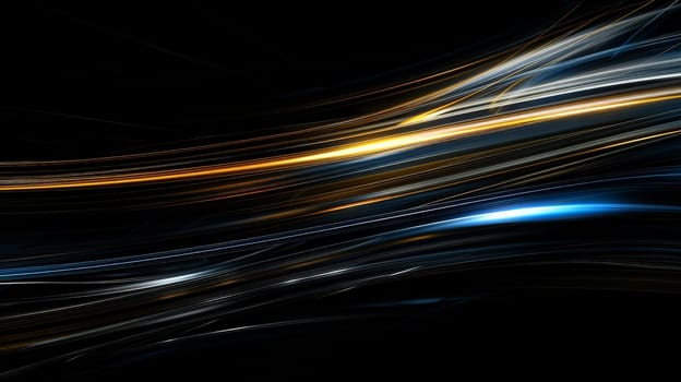 Abstract lines blue and yellow on black background, Abstract futuristic background.