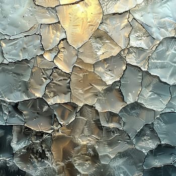 Crystalline structure of frost on glass, capturing winter's delicate and geometric beauty.