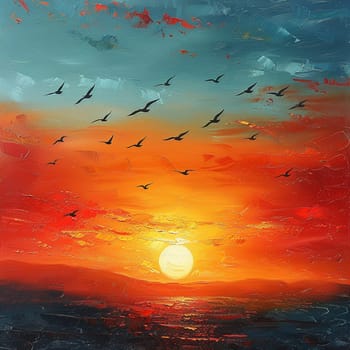 Silhouettes of birds flying across a painted sky at dawn, symbolizing new beginnings.
