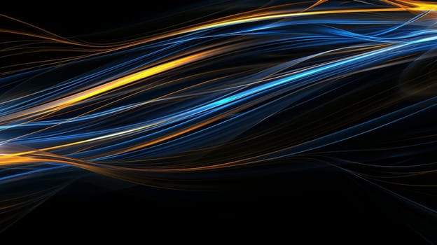 Abstract lines blue and yellow on black background, Abstract futuristic background.